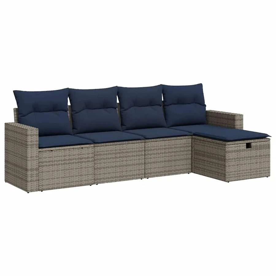 vidaXL 5-tlg. Garten-Sofagarnitur aus grauem Poly-Rattan mit Sitzkissen und Stauraum - Bild 2