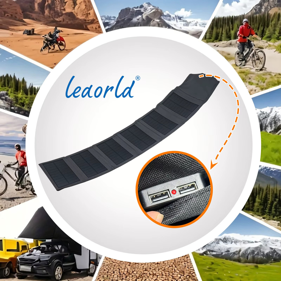 LEAORLD 60W Solarpanel-Ladegerät, faltbares monokristallines USB-Solar-Handy-Ladegerät in Schwarz - Bild 2