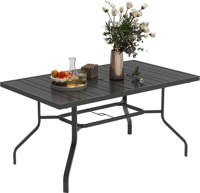 Outsunny Gartentisch aus Stahl mit Schirmloch in Schwarz, B/T/H: 152 x 90 x 74 cm - Bild 1