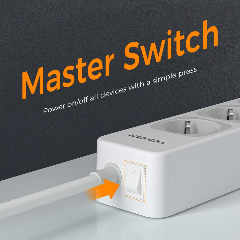TESSAN 7-in-1 Steckdosenleiste Verlängerungskabel mit USB-C und USB-A Anschlüssen, Grau, 2 m Kabellänge - Bild 2