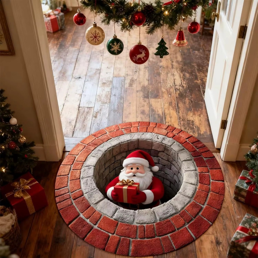 VIKAMA Runder Weihnachts-Teppich aus Mikrofaser, Rutschfest und Langlebig, Mehrfarbig - Bild 2