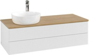 V&B Waschtischunterschrank Antao mit Frontstruktur und Beleuchtung, Farbe: Weiß/Eiche Honig, B/T/H: 120 x 50 x 50 cm - Bild 1