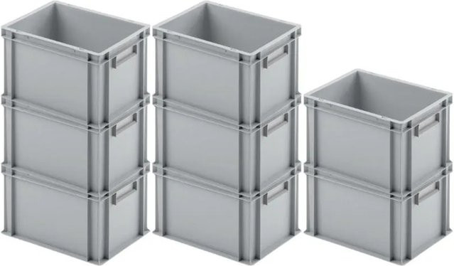 PROREGAL SuperSparSet 8 x Eurobehälter mit geschlossenem Griff, Grau, H x B x T: 23,5 x 30 x 40 cm, 22 Liter - Bild 1