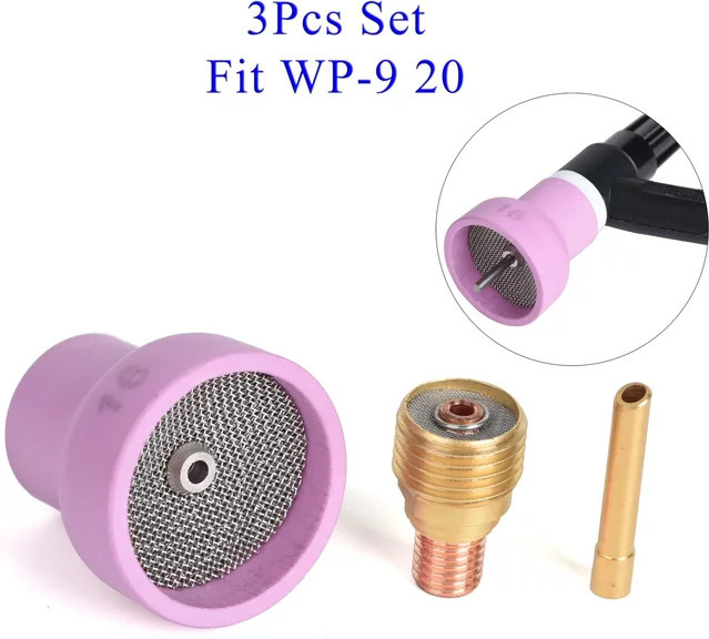HA&VS 3er Set WIG-Schweißzubehör aus Keramik und Aluminiumoxid mit Gaslinsen und Stubby-Spannzangen für WP9 20 25 Taschenlampen - Bild 1