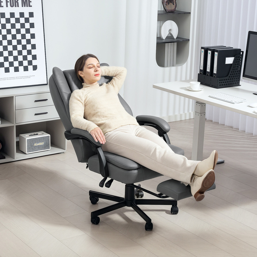 HOMCOM Ergonomischer Bürostuhl mit Massagefunktion und Liegefunktion in Grau, Höhenverstellbarer Executive Chair mit Fußstütze und Armlehnen für dein Home Office - Bild 2