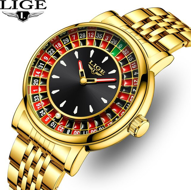 LIGE Armbanduhr Quarz, Edelstahl, Schwarz, Gold, Herren - Bild 1