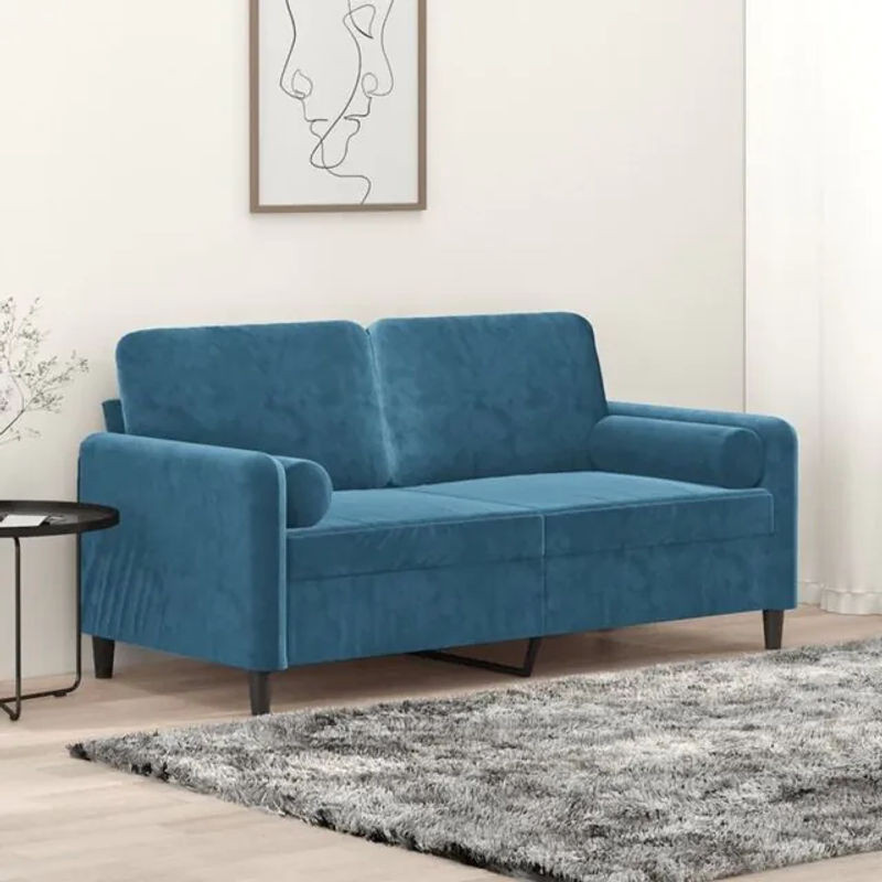 Vidaxl 2-Sitzer-Sofa aus Samt mit Zierkissen in Blau, Modernes Design, Breite: 140 cm - Bild 1