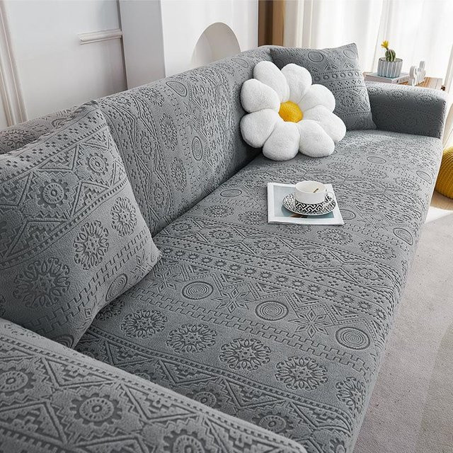 Rutschfester Stretch Sofabezug aus Jacquard-Polyester für 1-Sitzer, Grau, Breite: 90-140 cm - Bild 1