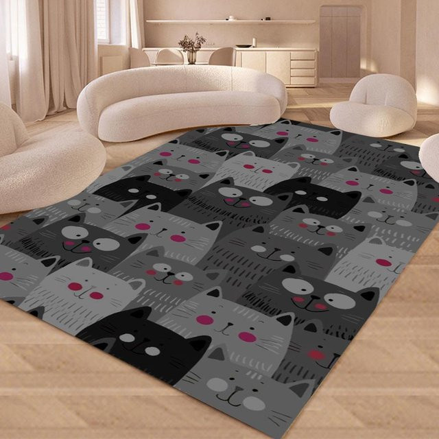 Lodestar Cartoon Katze Teppich mit niedlichem Kätzchen Design, grau, B/T: 80 x 120 cm - Bild 1