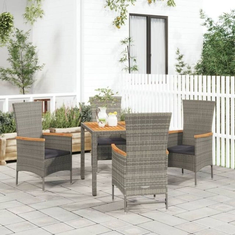 5-tlg. Garten-Essgruppe aus Poly-Rattan mit Kissen in Grau von Vidaxl - Bild 1