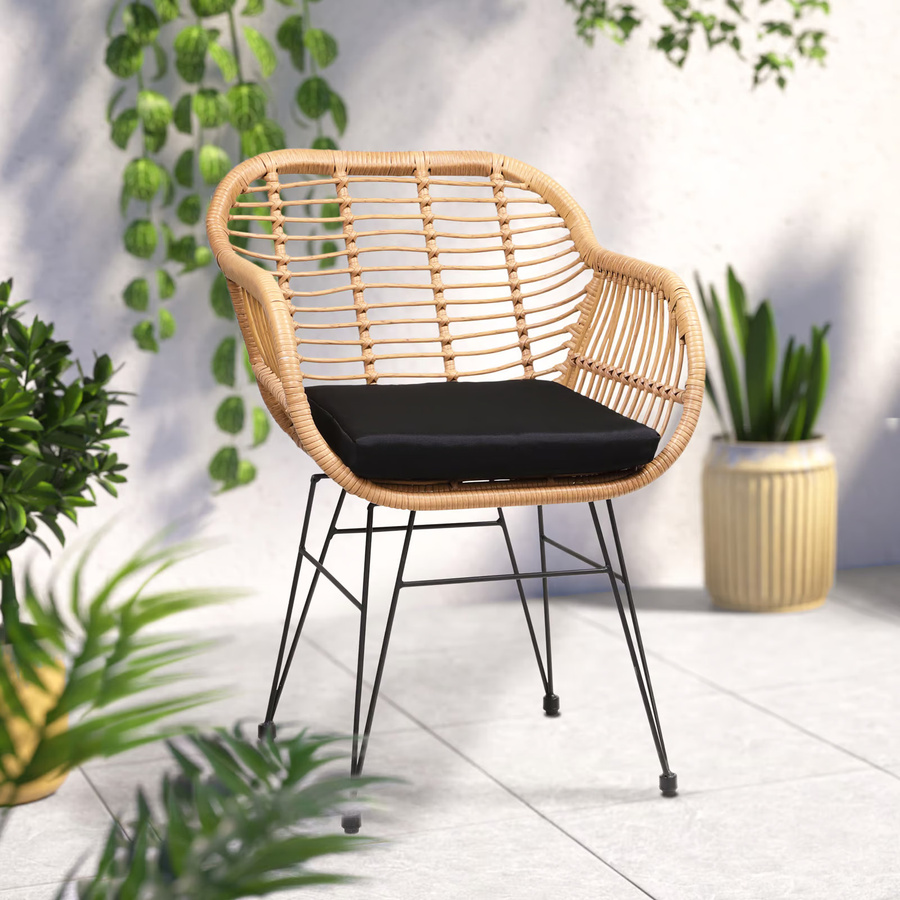 CASARIA Polyrattan Korbsessel Bali 4er-Set in Natur mit Metallrahmen und Armlehnen im Vintage Design - Bild 2