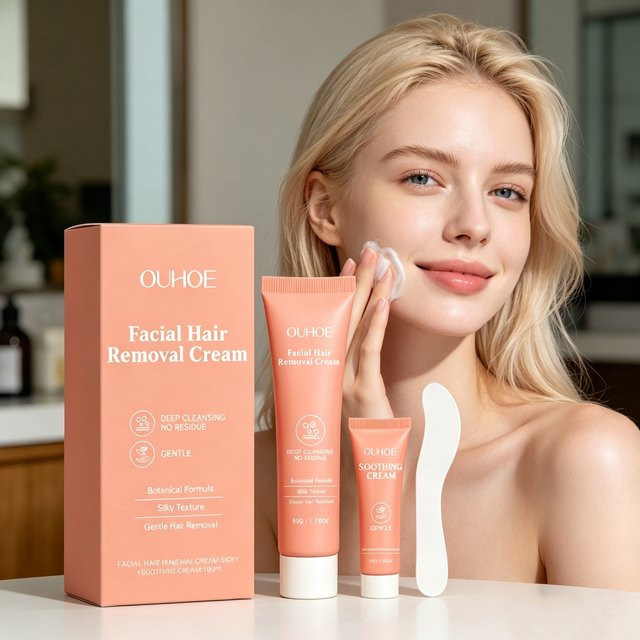 OUHOE Gesichtshaarentfernungscreme-Set mit Reparaturcreme und Applikator - Bild 1