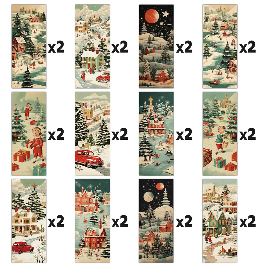 24 Stück Weihnachts-Lesezeichen mit nostalgischem Szenen-Design in Multicolour aus Papier - Bild 2