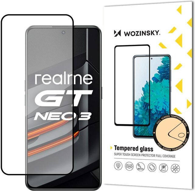 Wozinsky Vollbildschirmschutz aus gehärtetem Glas für Realme GT Neo 3, 9H Härtegrad, Schwarz, hüllenfreundlich - Bild 1