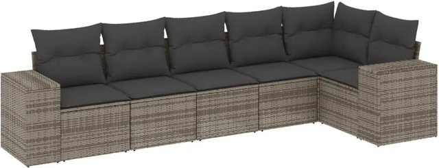 vidaXL 6-teilige Garten-Sofagarnitur in L-Form aus grauem Poly-Rattan mit Sitzkissen und Stauraum - Bild 1