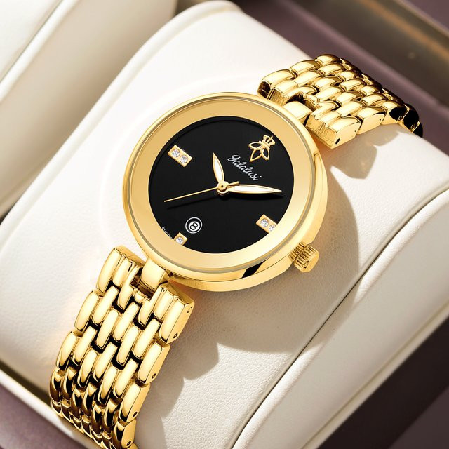YaLaLuSi Armbanduhr, Quarz, Gold, Edelstahl, Damen - Bild 1