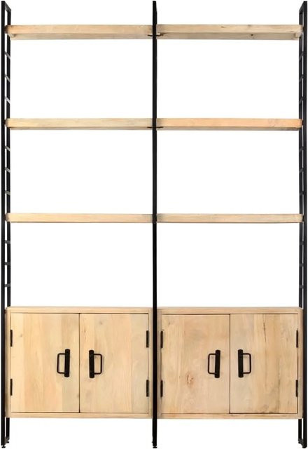 vidaXL Bücherregal im Industrial Design aus Mango Massivholz und Metall, Farbe Braun, B/T/H: 124 x 30 x 180 cm - Bild 1