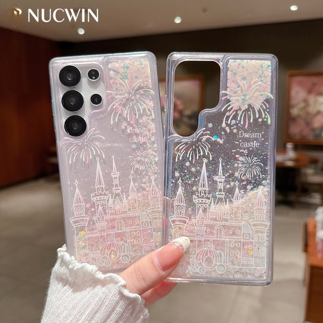Transparente Silikonhülle mit Glitzer Cartoon Schloss und Nachtleuchteffekt für Samsung Galaxy S22 S23 S24 S25 Ultra Plus, Farbe: Transparent/Weiß - Bild 1