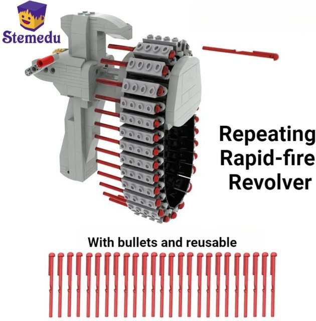 stemedu MOC Rapid-Fire-Revolver Modell mit Launcher-Kugelbausteinen in Grau - Bild 1