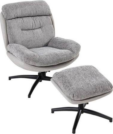 Better Home Relaxsessel mit Hocker in Grau, gepolsterter Drehsessel mit Diamanttufting und Armlehnen