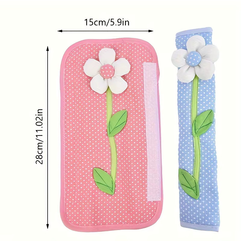2 Stück DIY handgemachte Blumen Kühlschrank Griffabdeckungen in Pink als Staubschutzhülle für Kühlschrank und Ofen - Bild 2