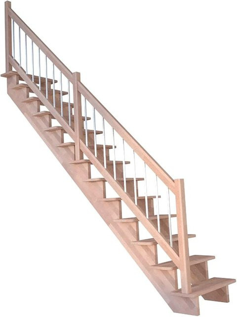 StarWood Treppe Lindos Pro Gerade aus Buche mit Edelstahl-Geländer, Farbe: Braun - Bild 1