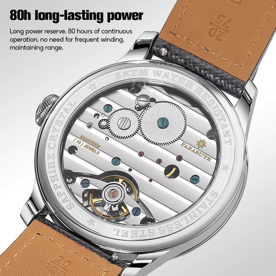 FARASUTE Herrenuhr, Lachs Zifferblatt, Handaufzug, Edelstahl, Bonklip, Vintage - Bild 2