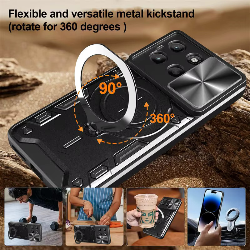 Magnetische Stoßfeste Schutzhülle mit 360 Grad Rotationshalter und Kameraschutz für Motorola Moto G86 G56 G15 G55 G75 G35 und Edge 50 Pro in Silber - Bild 4