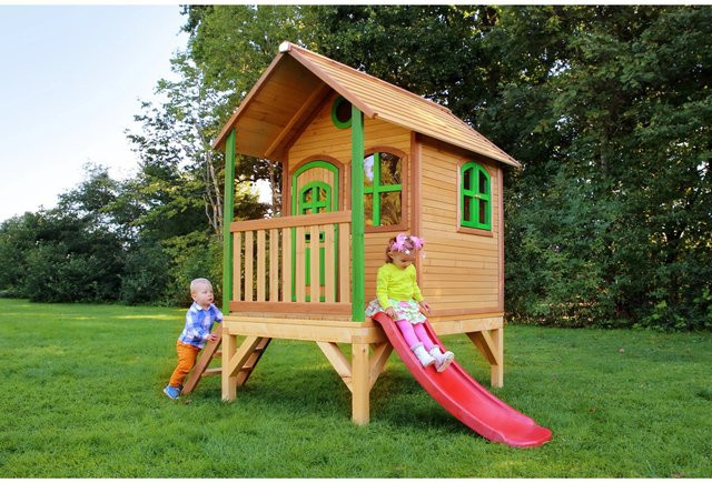 Axi Tom Spielhaus Braun-Grün mit roter Rutsche B/T/H: 191 x 287 x 231 cm - Bild 1