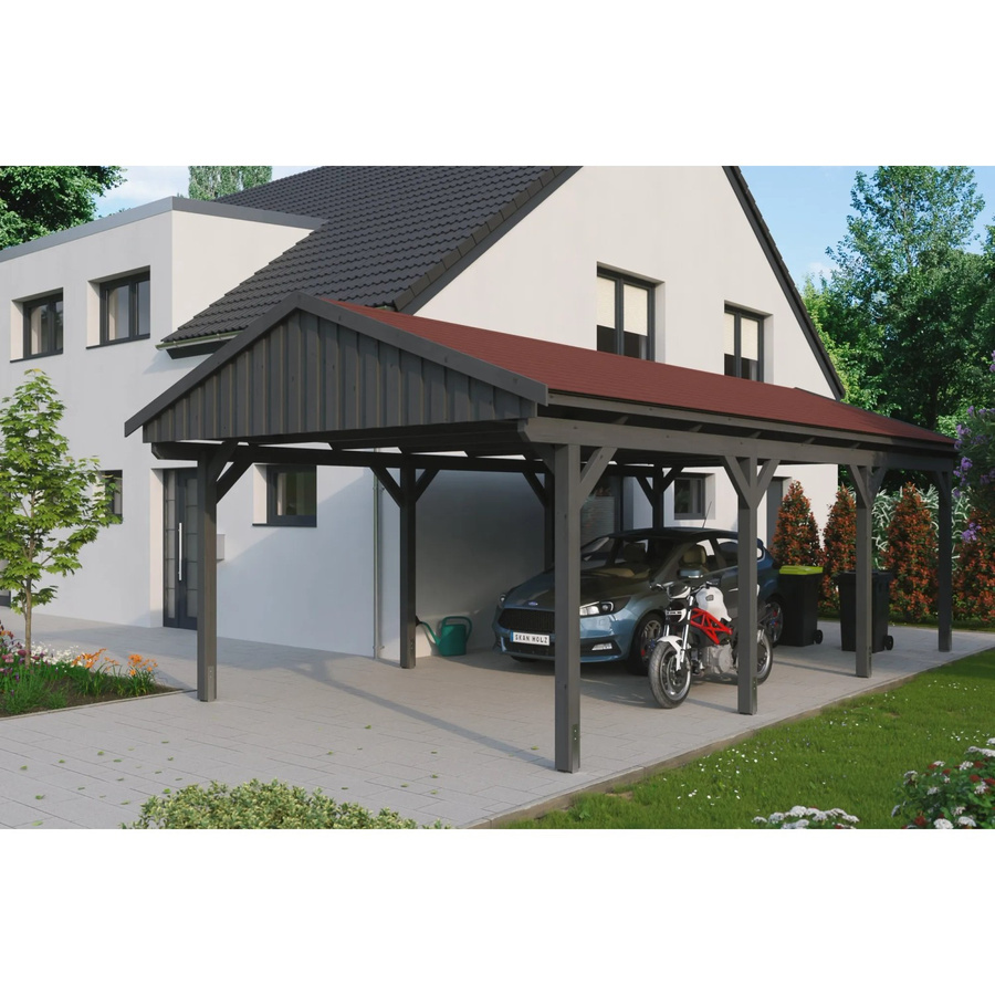 Skan Holz Carport Fichtelberg aus Fichte mit grauen Dachschindeln und spitzer Dachform, B/T: 423 x 808 cm, Höhe: 326 cm - Bild 2
