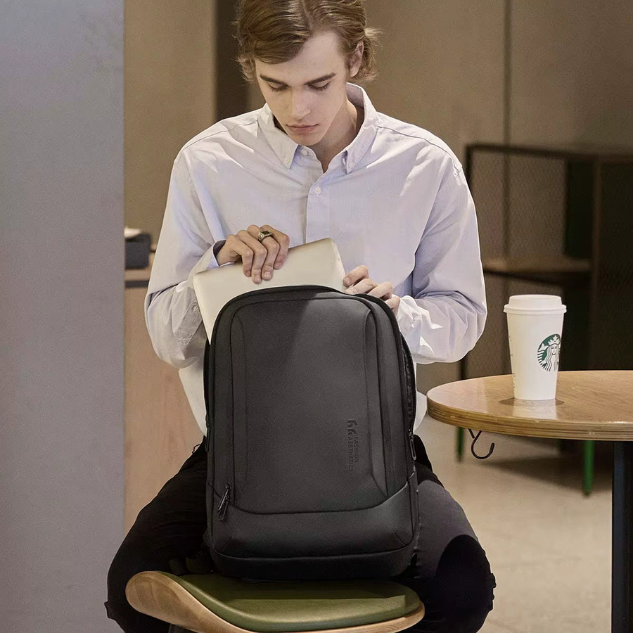 Heroic Knight Multifunktionaler Herren-Rucksack für 15,6-Zoll-Laptops, wasserdicht, große Kapazität mit USB-Anschluss, Schwarz - Bild 3