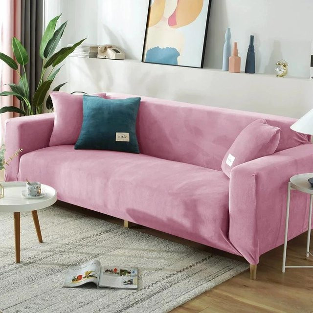 BC-Warm Home Samt-Plüsch-Sofabezug aus Jacquard für Ecksofas in Pink, Breite: 190-230 cm - Bild 1