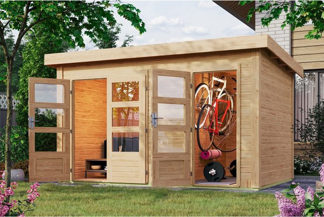 Karibu Gartenhaus Goldbach mit Flachdach und 38 mm Wandstärke - Bild 1