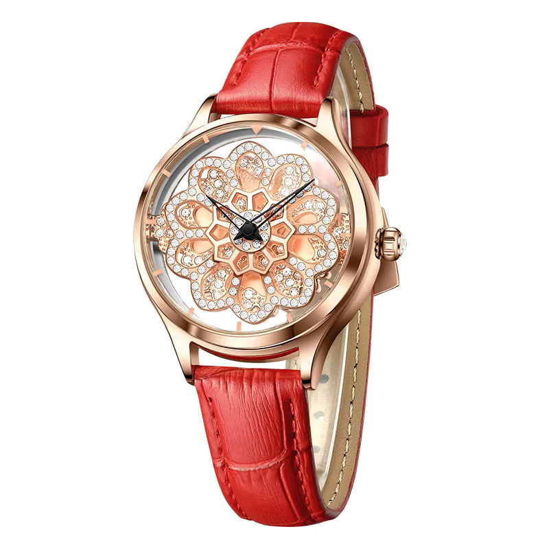 LIGE Armbanduhr Quarz, Leder, Kristall, Roségold, Damen - Bild 6