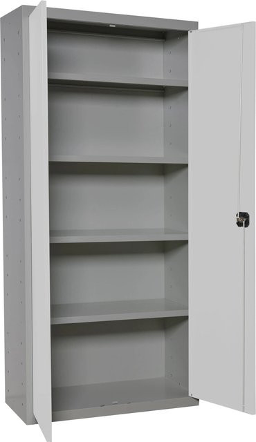 PROREGAL Stahlschrank AMEGO Metallschrank mit Flügeltüren und 4 Fachböden, Farbe Weiß-Grau, H x B x T: 180 x 60 x 40 cm - Bild 1