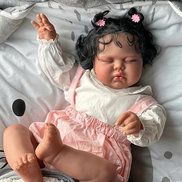 NPK Kleinkindpuppe, 19-Zoll, mit dunkler Haut, schlafendes Baby, Plüsch / Textil - Bild 1