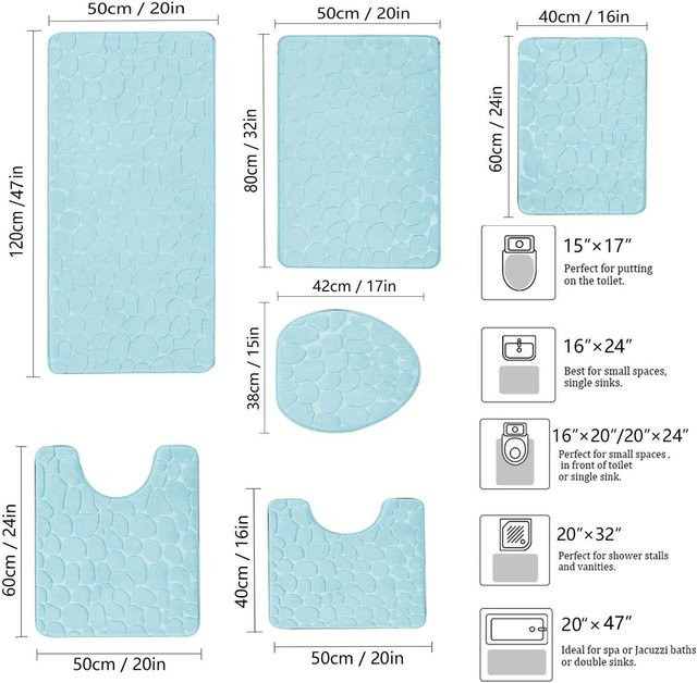Schwamm Kieselstein Badematte und U-förmiger Toilettensitz aus Mikrofaser in Blau, B/B: 80 x 50 cm - Bild 1