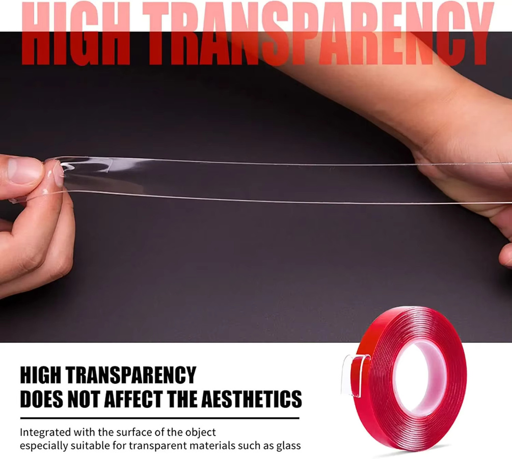 2 Stück transparentes doppelseitiges Klebeband mit rotem Film, hochtemperaturbeständig, wasserfest und rückstandsfrei haftend - Bild 5