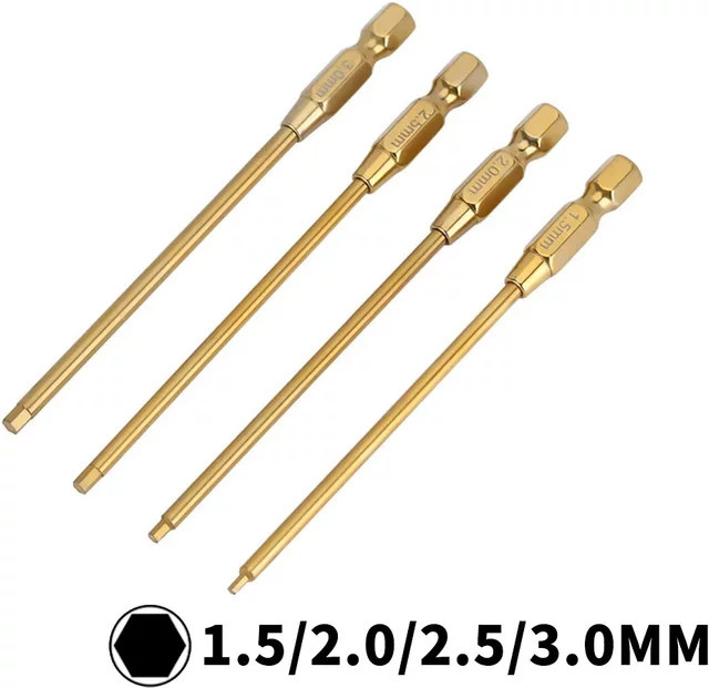 Professionelles RC-Sechskant-Schraubendreher-Bit-Set aus Metall in Gold für die Wartung von Modellautos, 1,5–3,0 mm - Bild 1