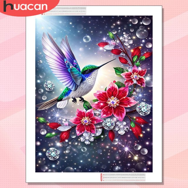 HUACAN Diamant-Mosaik Set mit Vogel und Blumen, rundes Kunsthandwerk in Multicolour, Durchmesser: 20 cm - Bild 1