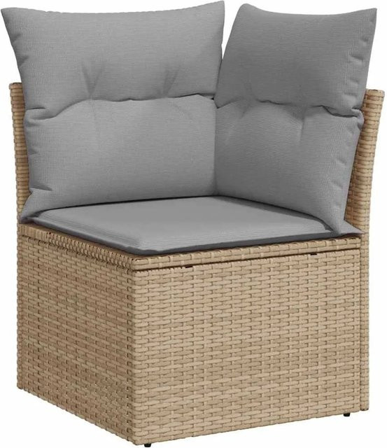 vidaXL Gartensofa-Set aus Poly Rattan in Beige mit Kissen und integriertem Stauraum, 9-teiliges Lounge-Set mit Metallgestell und Akazienholz-Elementen - Bild 1