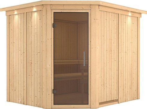 Karibu Sauna Haaspsalu für 4 Personen aus Fichtenholz in Beige ohne Ofen B/T/H: 245 x 210 x 202 cm - Bild 1