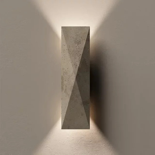 LED Außenwandleuchte Pumous aus gelbem Travertin im japanischen Stil für Wohnzimmer und Schlafzimmer, Up-Down Licht in Warmweiß, Rechteckig - Bild 1