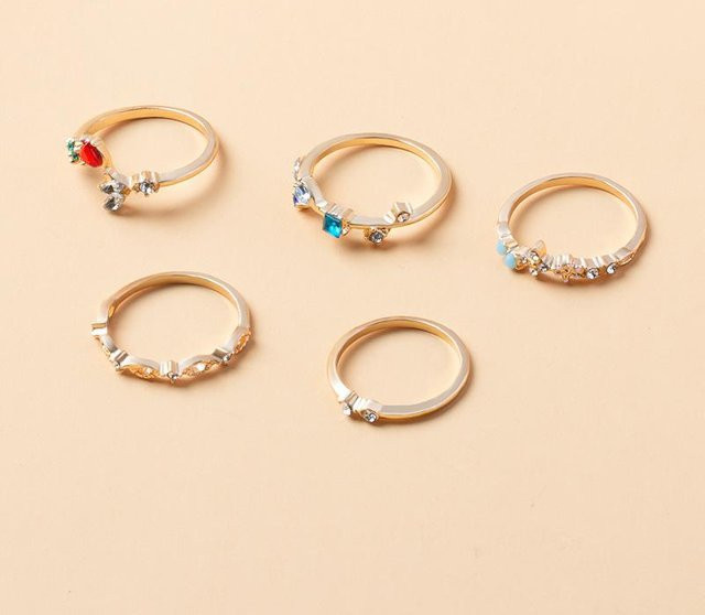 Schmuck-Set 5-teiliges Gelenkring-Set, vergoldet, Blume, Zirkonia, Damen - Bild 1