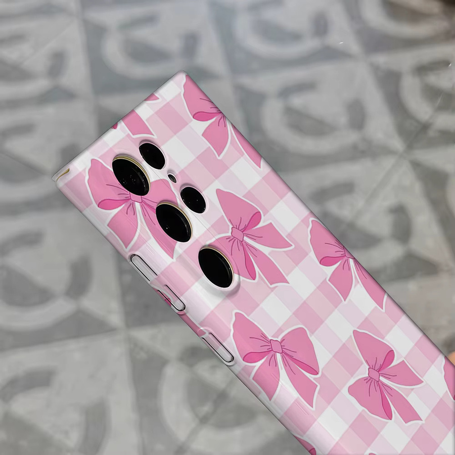 Stoßfeste Handyhülle mit rosa Gingham-Schleifenmuster für Samsung Galaxy S25 Ultra, S24 und S23 Ultra Plus in Pink - Bild 4