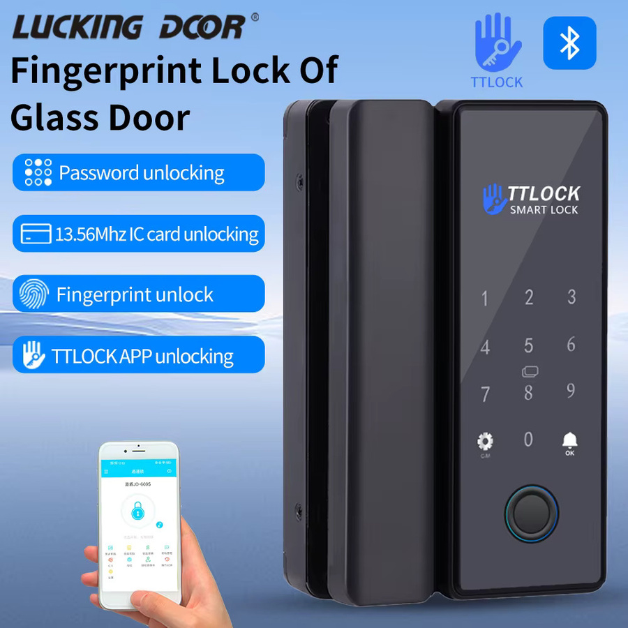 LUCKING DOOR Smartes digitales Schiebe-Glas-Türschloss in Schwarz mit Biometrischem Fingerprint, Passwort, RFID Karte und TTLOCK App Steuerung inklusive G2 - Bild 3