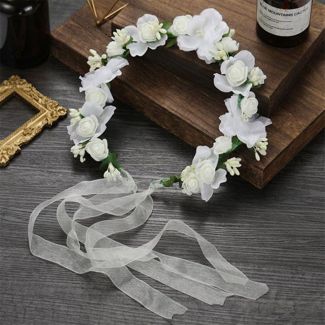 Brautkranz Kopfschmuck Damen, Simulationsblumen, white, Rd lala - Bild 1