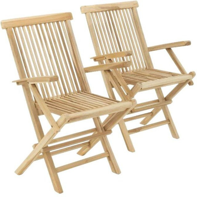 VCM 2er Set Gartenstühle aus Teakholz mit Armlehnen, unbehandelt, Hellbraun, B/T/H: 57 x 62 x 89 cm - Bild 1