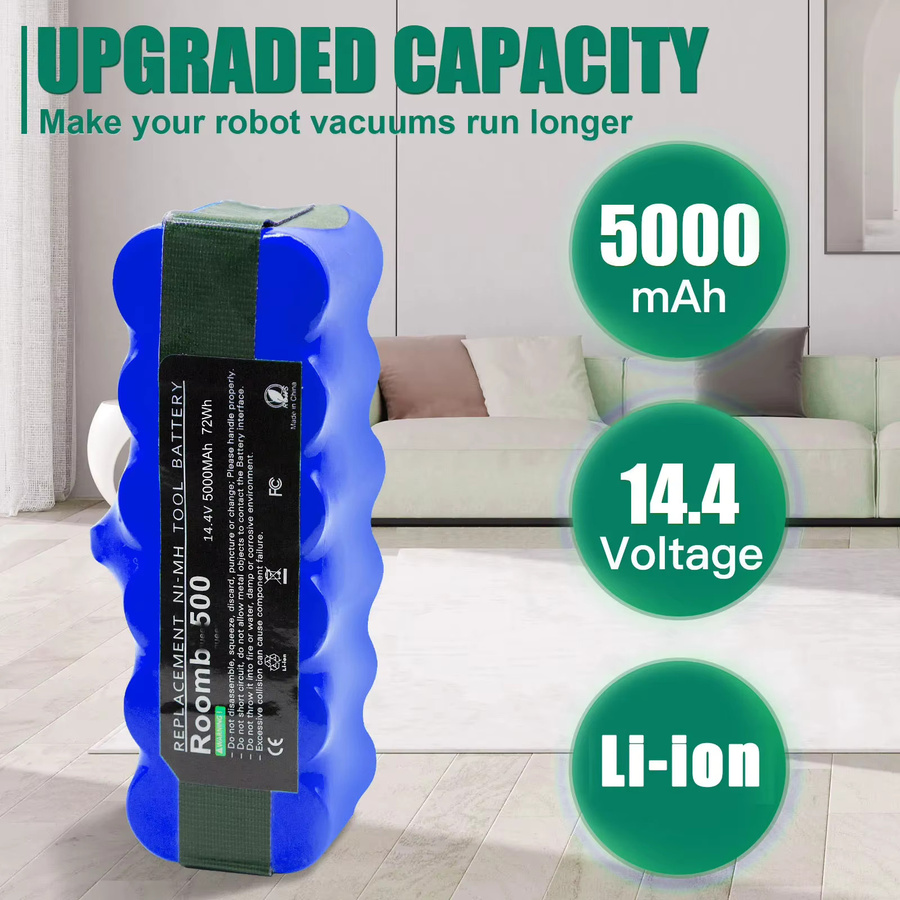 Turpow Li-Ionen-Akku 5000mAh für iRobot Roomba 500 600 700 800 Serie, 14,4V, Blau - Bild 2