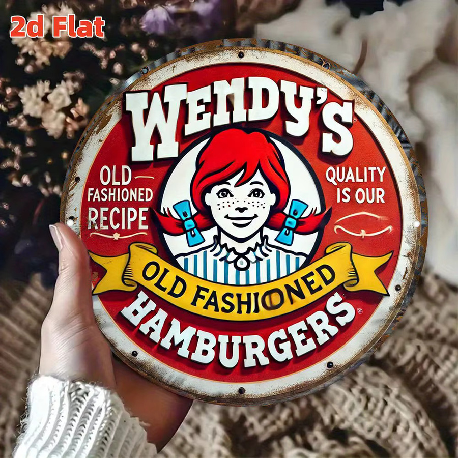 Wendy's Vintage Hamburgers Metallwandschild aus Aluminium, rundes Retro-Diner-Dekor in Rot, Durchmesser: 20 cm - Bild 5